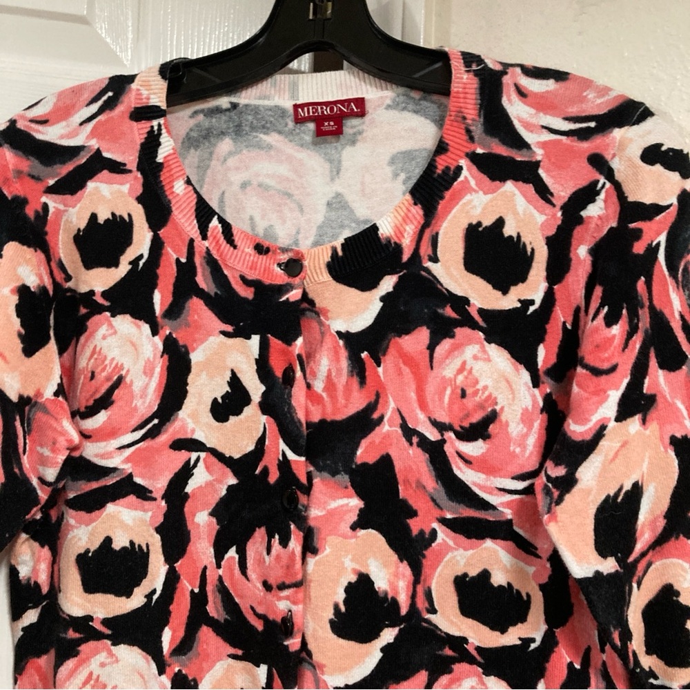 Merona Cardigan Sweater Womens XS Multi Floral Button Down Stretch Casual Knit - Picture 9 of 16